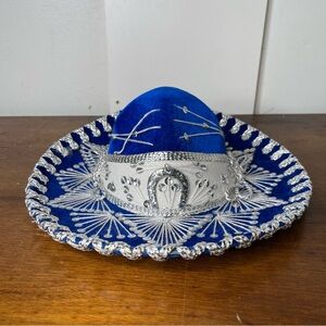 Mexican Traditional Blue Velvet Mariachi Sombrero Charro Costume/Home Decor